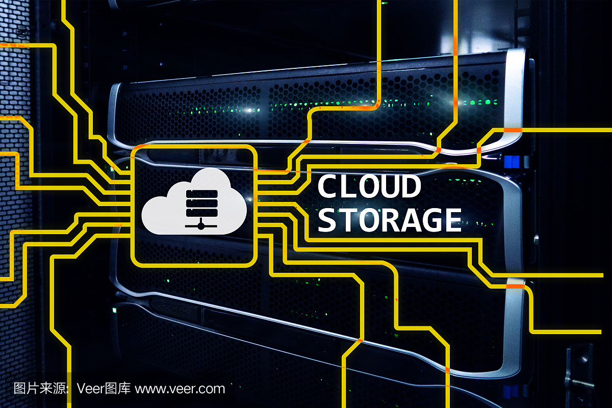 云數(shù)據(jù)存儲的概念在服務(wù)器室的背景。