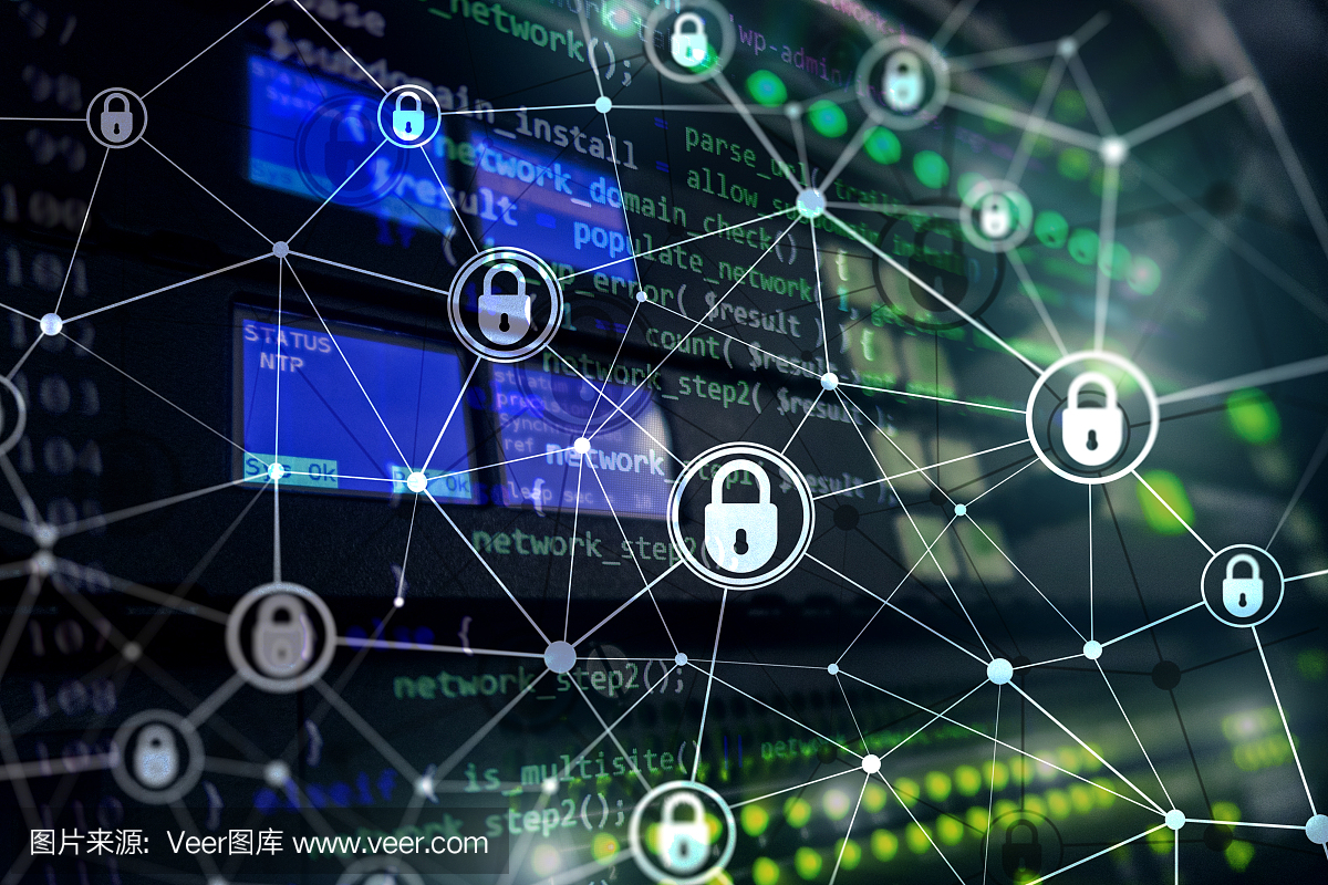 網(wǎng)絡(luò)安全,信息隱私,數(shù)據(jù)保護概念在現(xiàn)代服務(wù)器室背景下。互聯(lián)網(wǎng)和數(shù)字技術(shù)的概念。