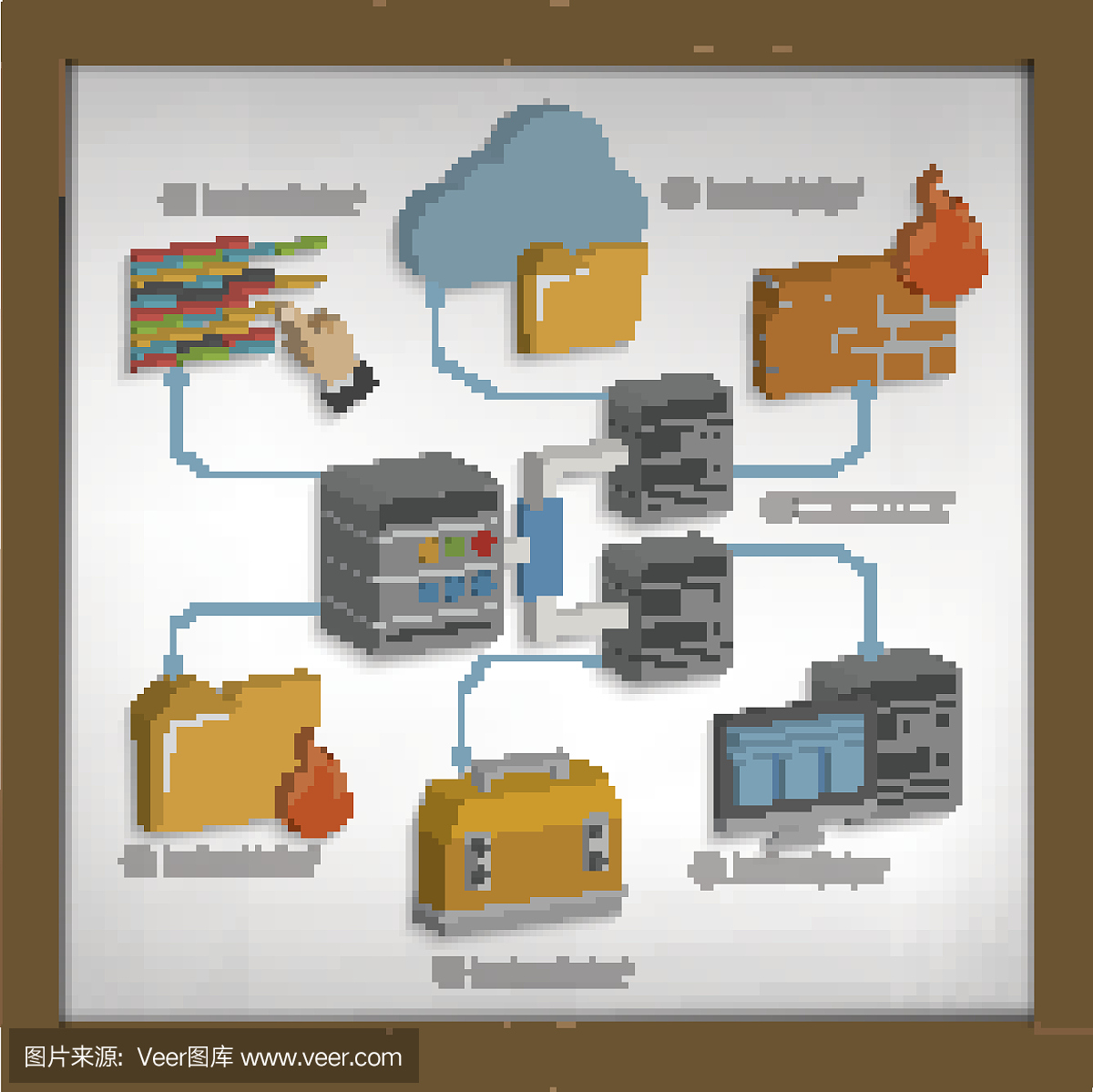 數(shù)據(jù)庫和網(wǎng)絡連接設計的白板,矢量